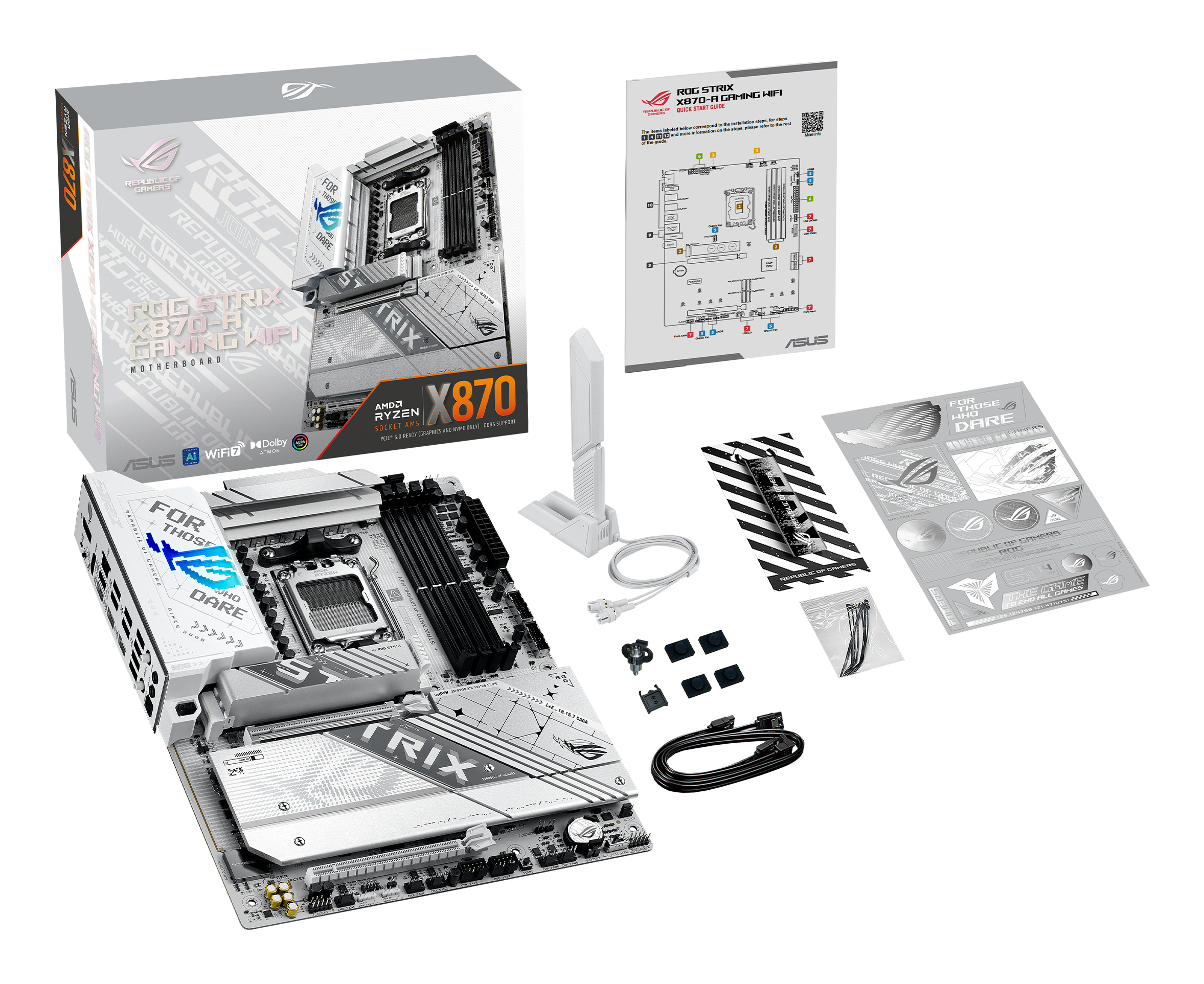 ASUS ROG STRIX X870-A GAMING WIFI - Carte-mère - ATX - Socket AM5 - AMD X870 Chipset - USB4, USB 3.2 Gen 2, USB-C 3.2 Gen2, USB 3.2 Gen 1, USB-C 3.2 Gen 2x2 - Wi-Fi 7, 2.5 Gigabit LAN, Bluetooth - carte graphique embarquée (unité centrale requise) - audio