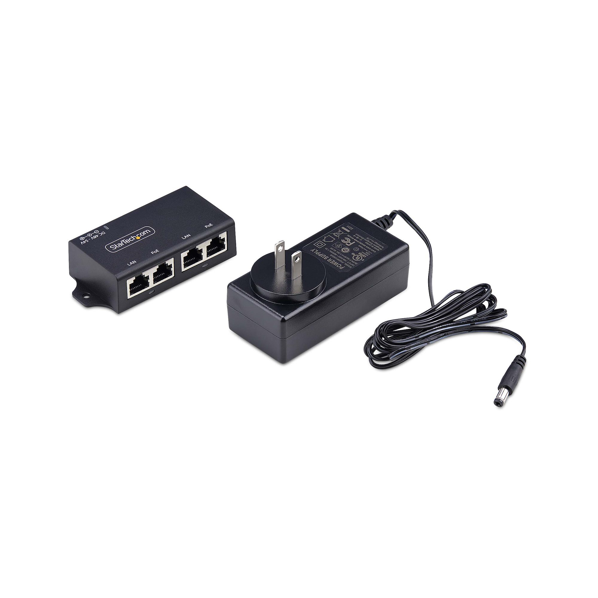 StarTech.com 2-Port Gigabit PoE+ Injector, PoE/PoE+ (802.3af/802.3at) 30W - Injecteur de puissance - non géré en ligne - DC 48 - 52 V - 30 Watt - connecteurs de sortie : 2 - noir