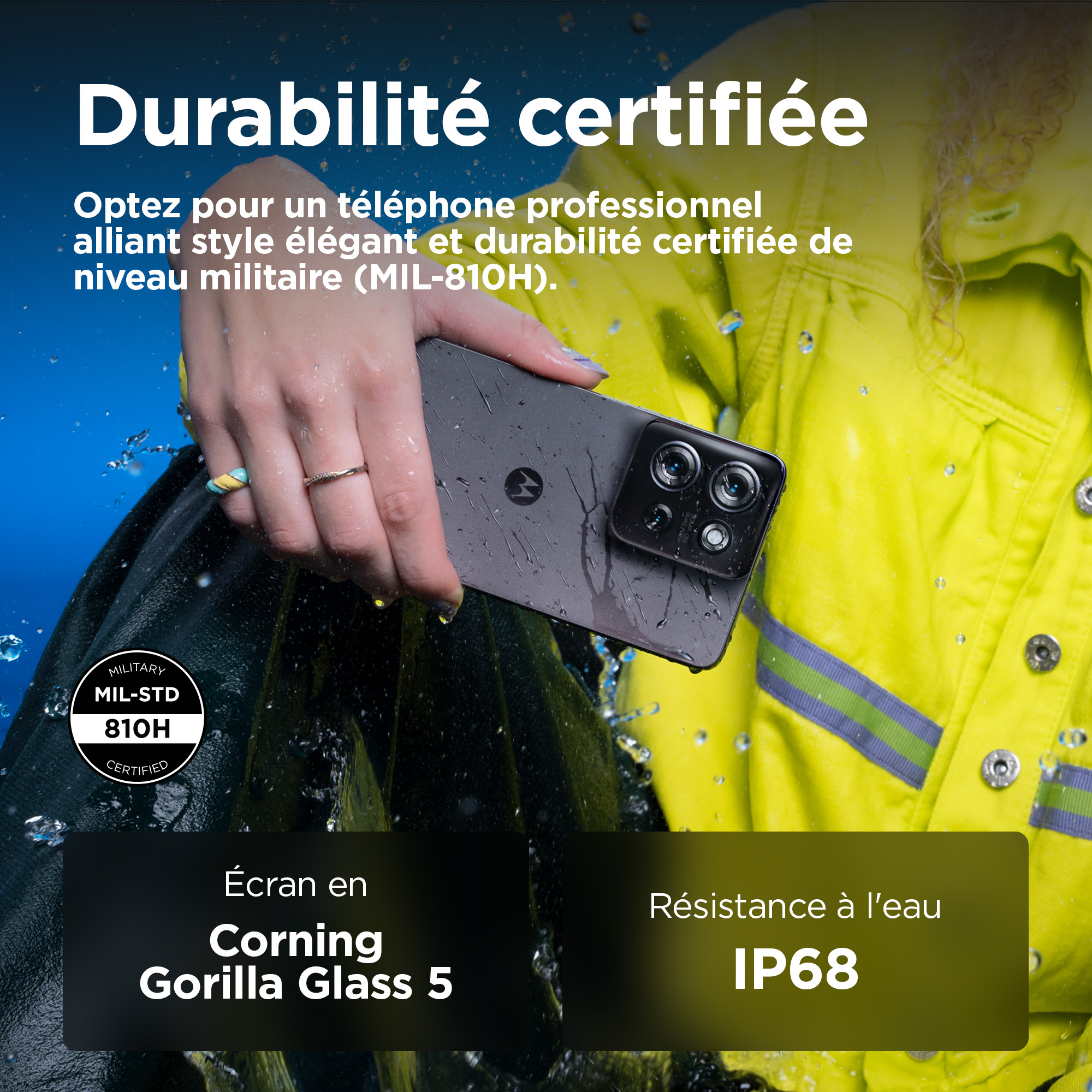Norme usage terrain : IP68 et MILSTD-810HBusiness Edition (3 ans de garantie avec 1 an de service pour les entreprises) - Cable disponible : USB-A vers USB-C