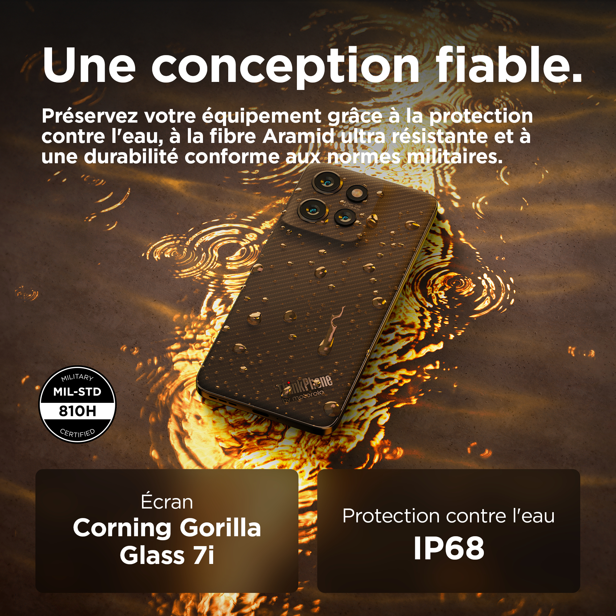 ThinkPhone 25 Business Edition- 8 Go de RAM.- 256 Go de stockage.- WiFi 6E.- Ecran pOLED 6.36 Corning Gorilla Glass 7i.- IP68 et MILSTD-810H.- Business Edition = 3 ans de garantie avec 1 an de service pour les entreprises.- Pack daccessoires complet (coq