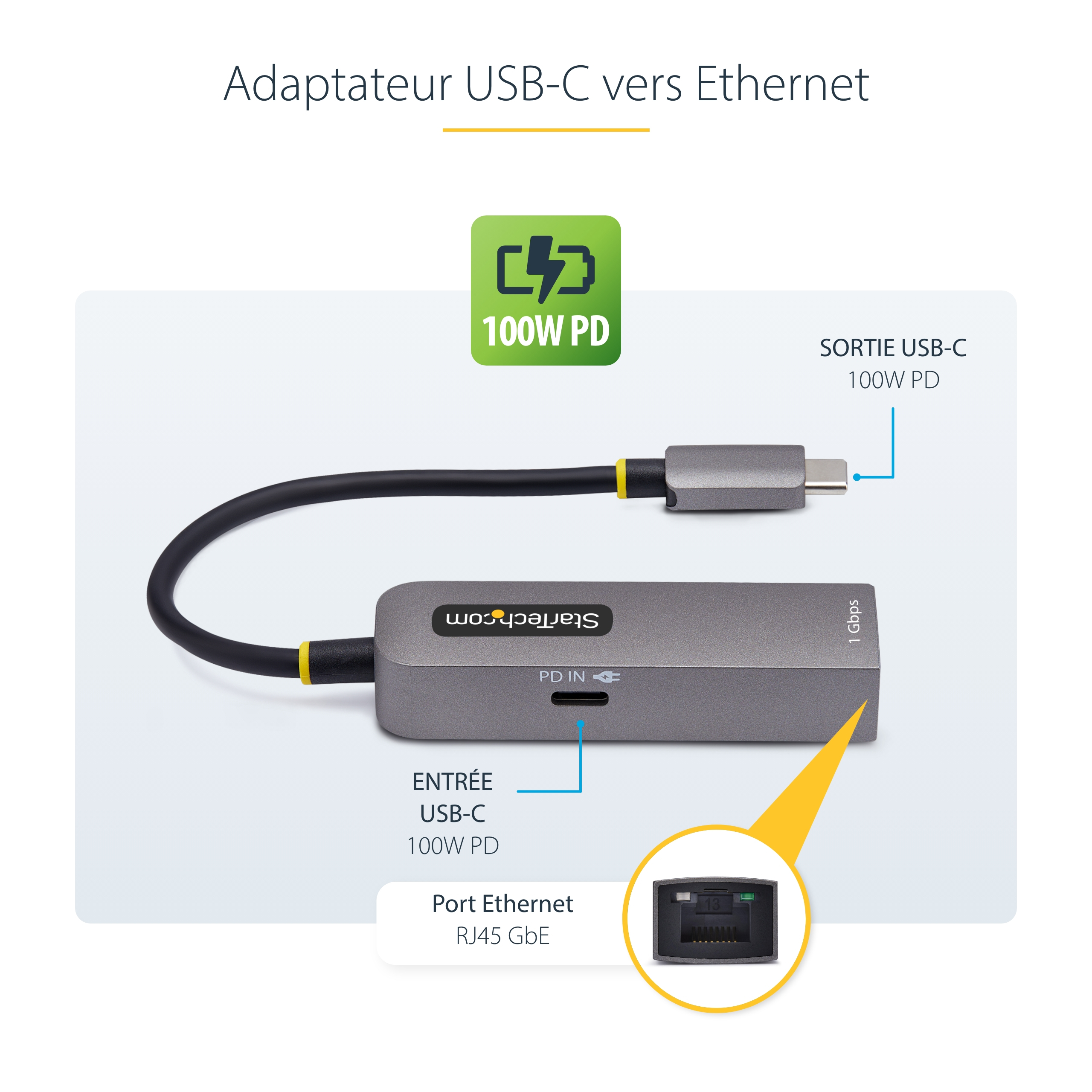 StarTech.com USB-C to Ethernet Adapter, NIC, 1Gbps - Adaptateur réseau - USB-C 3.2 Gen 1 - Gigabit Ethernet + USB-C 3.2 Gen 1 - gris sidéral