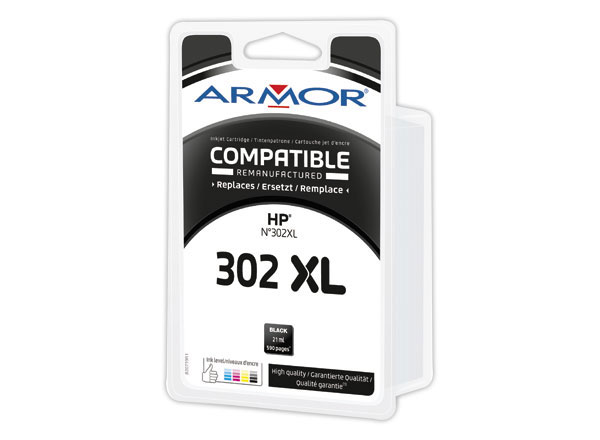 1 Cartouche d'encre ARMOR noire compatible HP 302XL