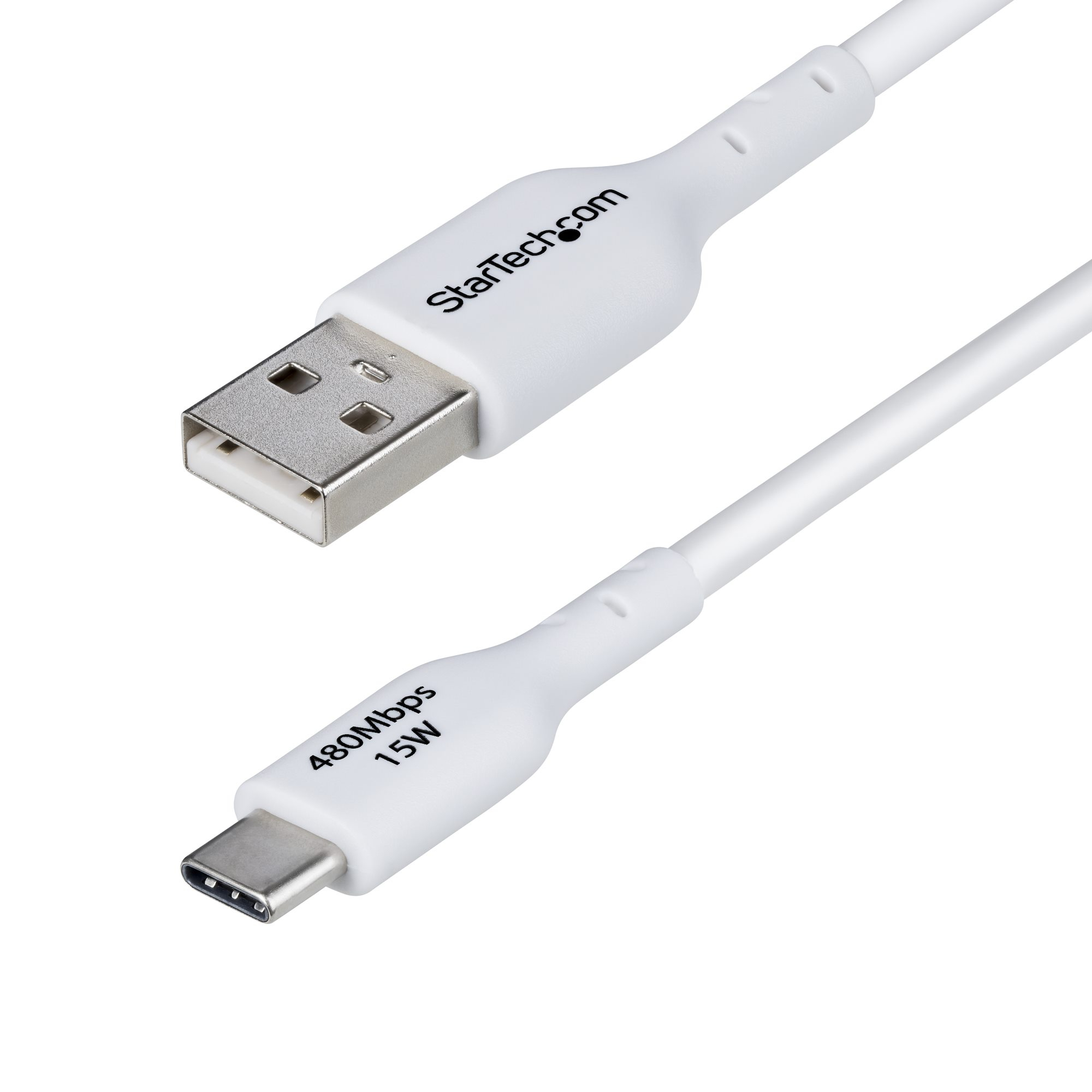 StarTech.com 2m (6.6ft) White USB-A to USB-C Charging Cable/Cord, M/M - Câble USB - USB (M) pour 24 pin USB-C (M) - USB 2.0 - 3 A - 2 m - charge et synchronisation, sans halogène, passif, USB Fast Charge (15W) - blanc