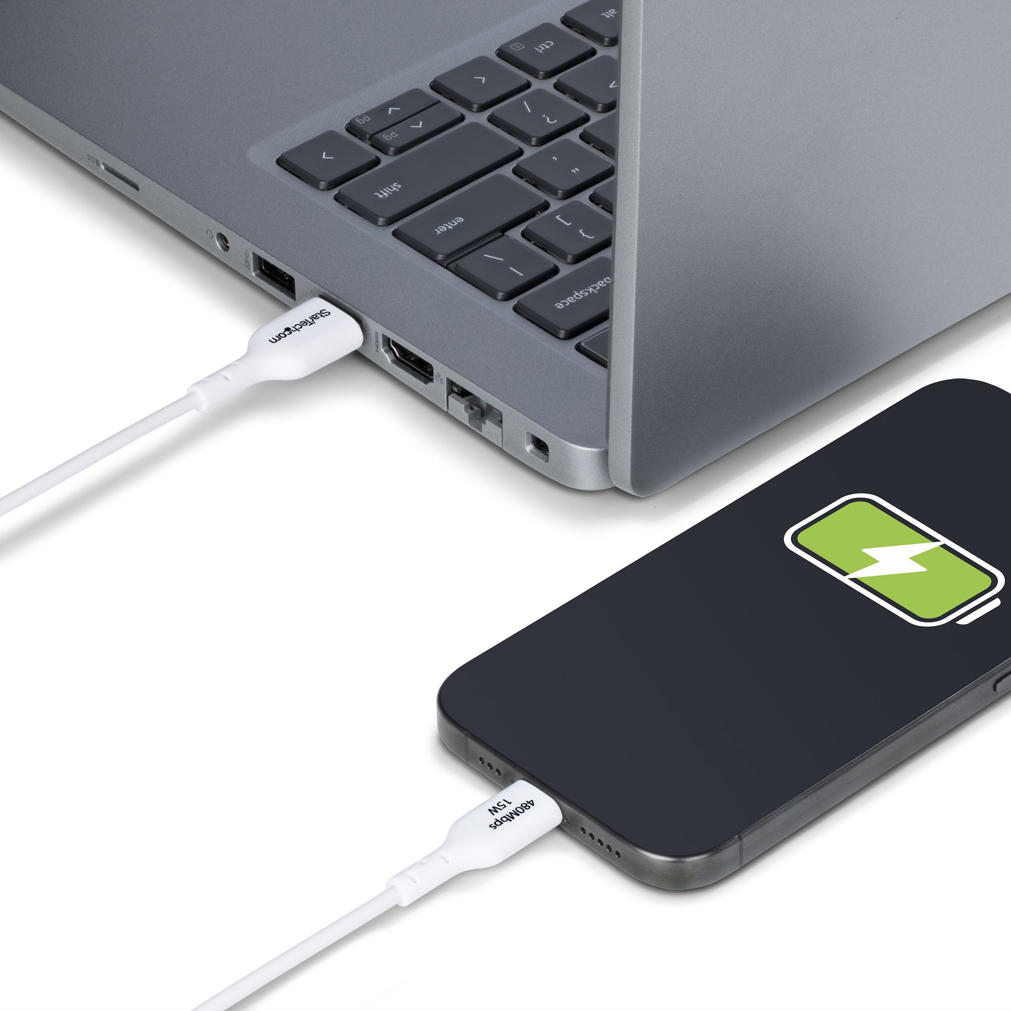 StarTech.com 2m (6.6ft) White USB-A to USB-C Charging Cable/Cord, M/M - Câble USB - USB (M) pour 24 pin USB-C (M) - USB 2.0 - 3 A - 2 m - charge et synchronisation, sans halogène, passif, USB Fast Charge (15W) - blanc