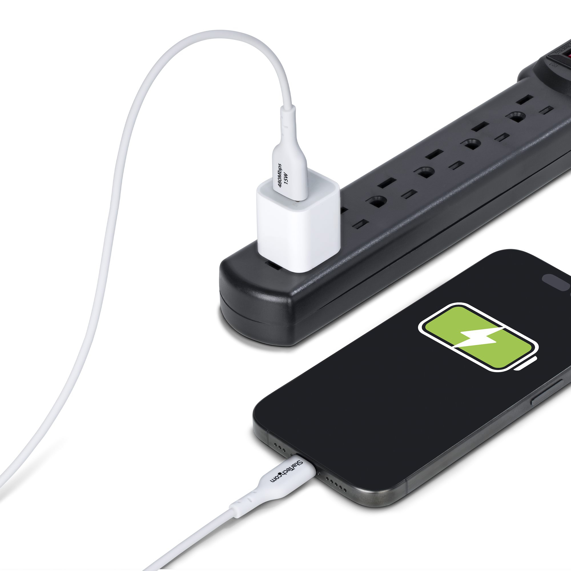StarTech.com 2m (6.6ft) White USB-A to USB-C Charging Cable/Cord, M/M - Câble USB - USB (M) pour 24 pin USB-C (M) - USB 2.0 - 3 A - 2 m - charge et synchronisation, sans halogène, passif, USB Fast Charge (15W) - blanc