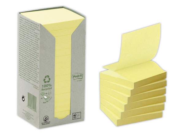 1 Lot de 16 Notes repositionnables recyclées Post It 76x76 mm jaune