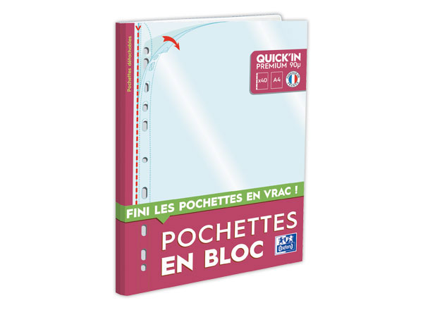 1 Lot de 40 Pochettes perforées Oxford Qkin bloc A4