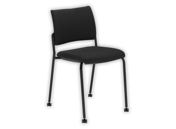 1 Chaise tissu noir 4 pieds sur roulettes