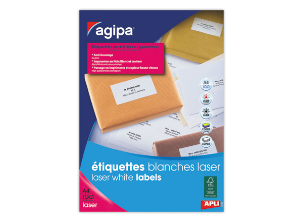 1 Boite de 100 Planches d'étiquettes laser L99,1xH93,1 mm soit 600 étiq/boîte