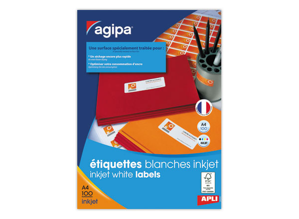 1 Boite de 100 Planches d'étiquettes jet d'encre 99,1x38,1 mm 1400 étiq/boîte
