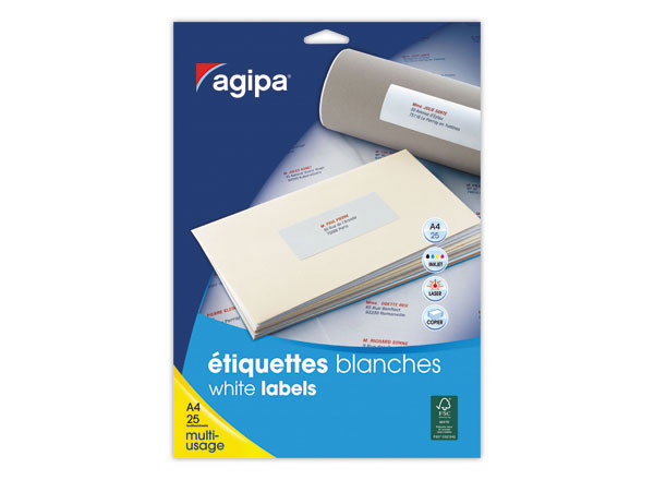 1 Boite de 25 Planches d'étiquettes 38,1x21,2 mm soit 1625 étiq/boîte