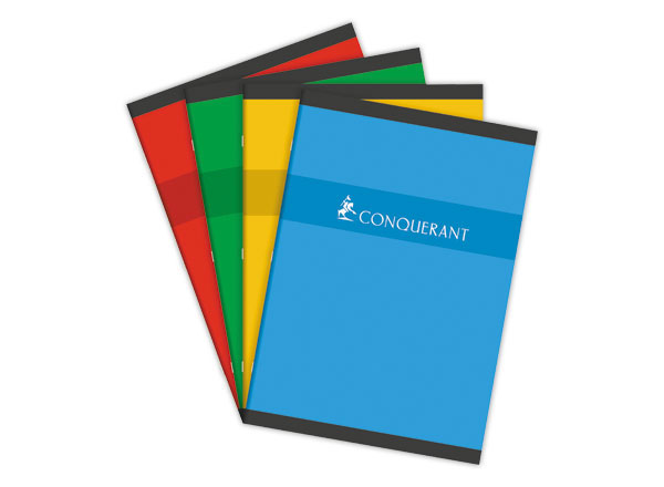 1 Cahier agrafé CONQUERANT 70g, A4, Seyès,192 pages, assortis