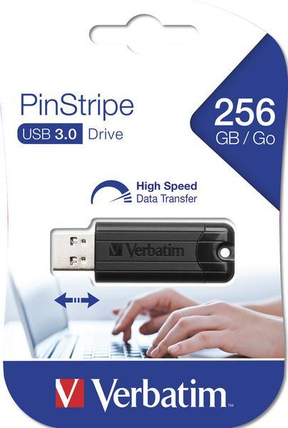 Verbatim PinStripe - Clé USB - 256 Go - USB 3.2 Gen 1 - noir