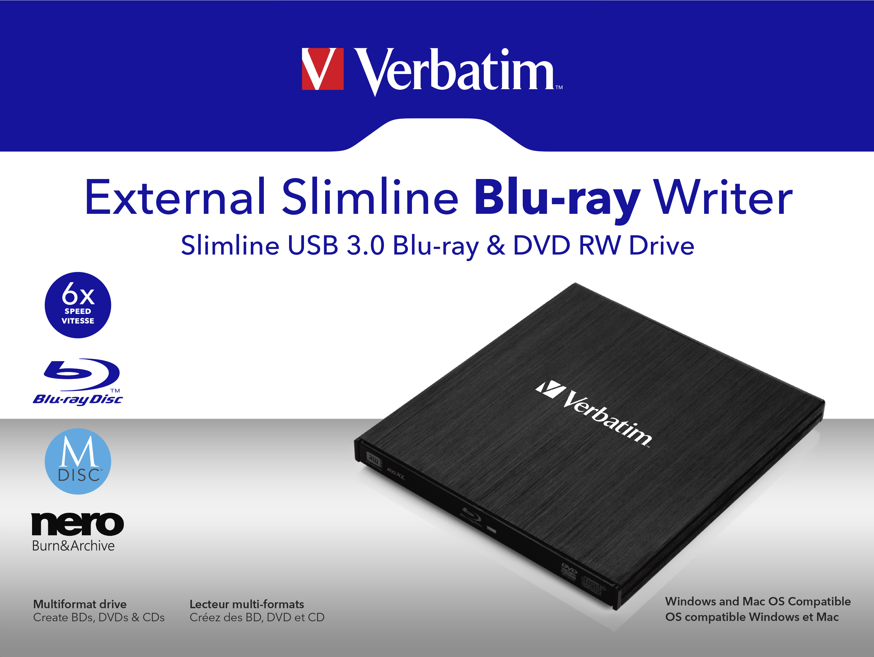 Verbatim Slimline - Lecteur de disque - BDXL Writer - 6x - SuperSpeed USB 3.0 - externe