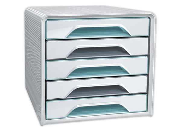1 Module de classement 5 tiroirs standards gris/vert d'eau corps blanc