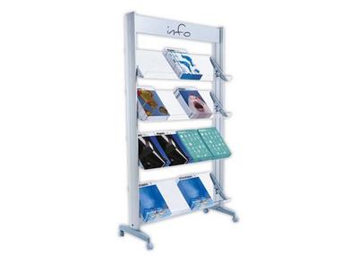 1 Présentoir alu 4 tablettes plexi 16 documents A4  mobile.
