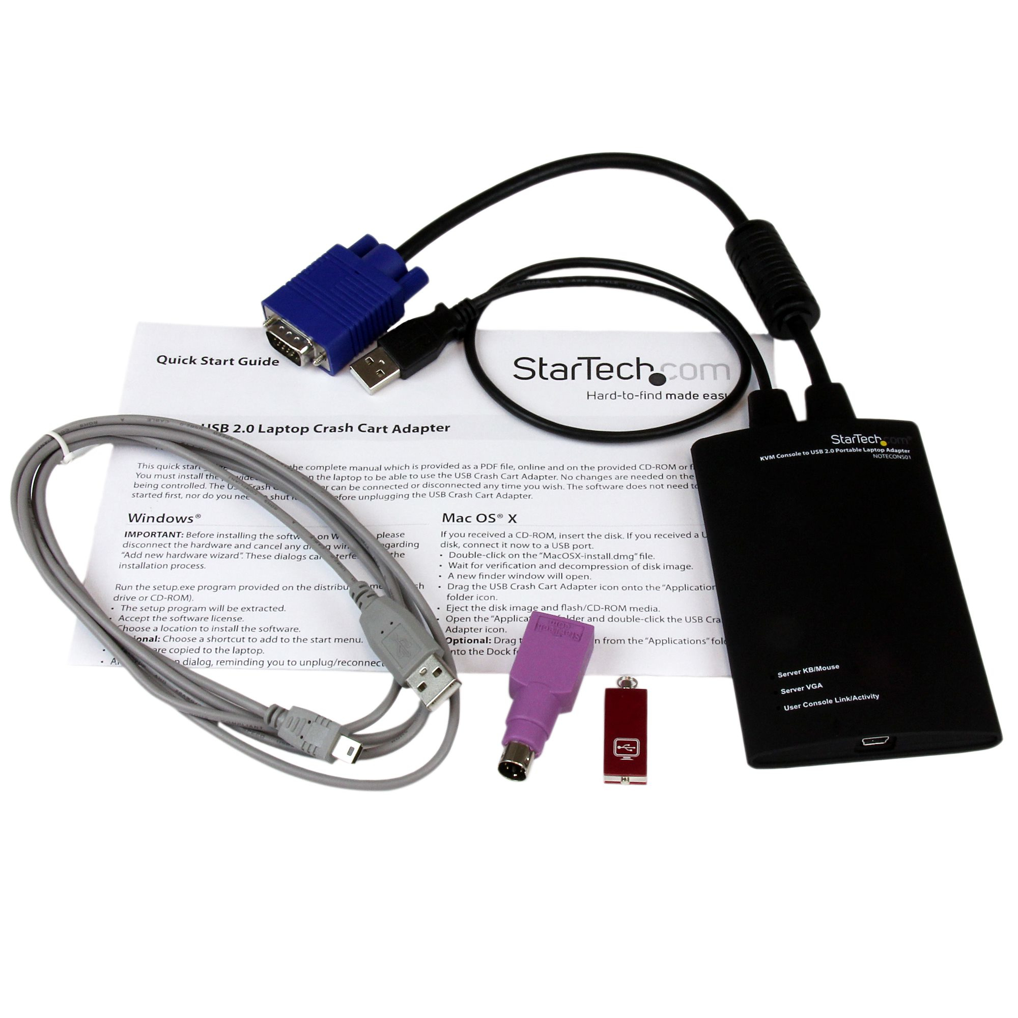 StarTech.com Adaptateur crash cart pour PC portable - Console KVM vers USB 2.0 - USB A (M) - PS/2 (M) - VGA (M) - KVM portable - Commutateur KVM - 1 x KVM port(s) - 1 utilisateur local - de bureau