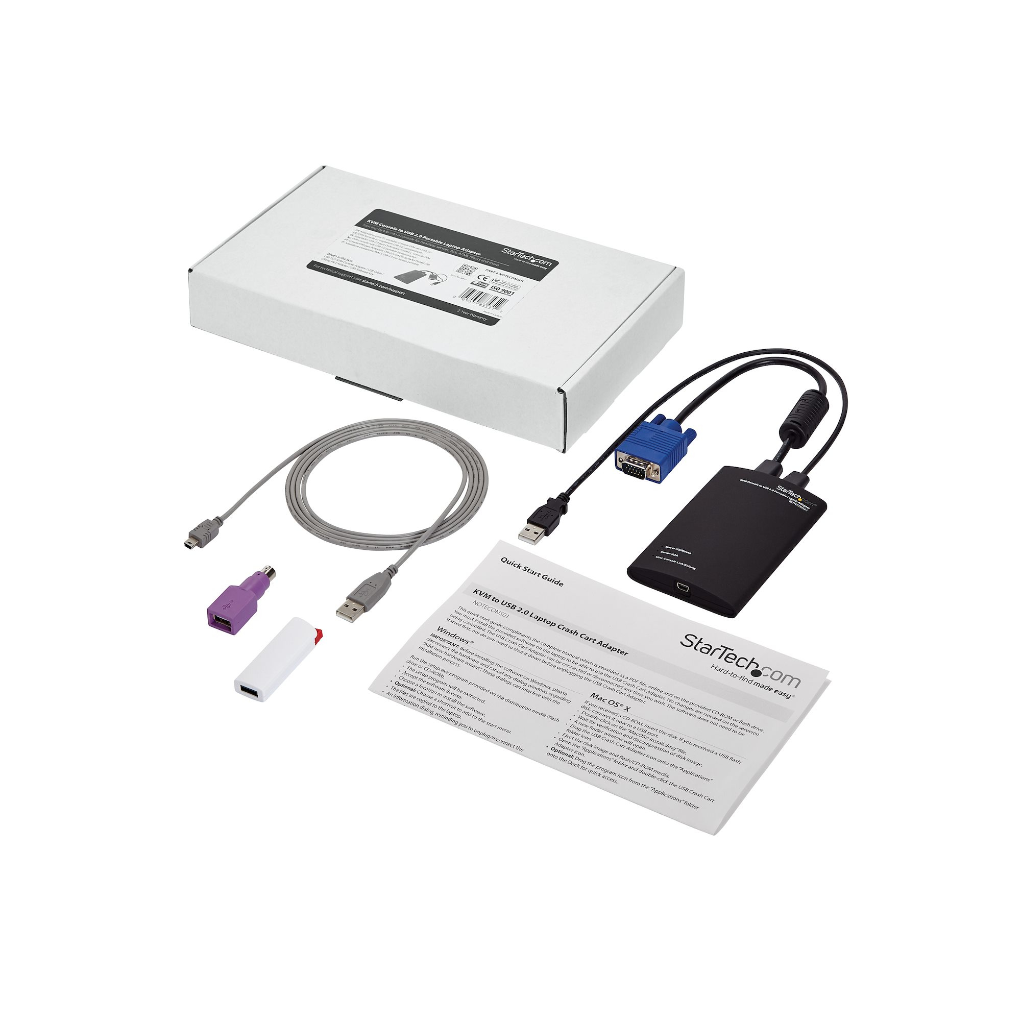 StarTech.com Adaptateur crash cart pour PC portable - Console KVM vers USB 2.0 - USB A (M) - PS/2 (M) - VGA (M) - KVM portable - Commutateur KVM - 1 x KVM port(s) - 1 utilisateur local - de bureau
