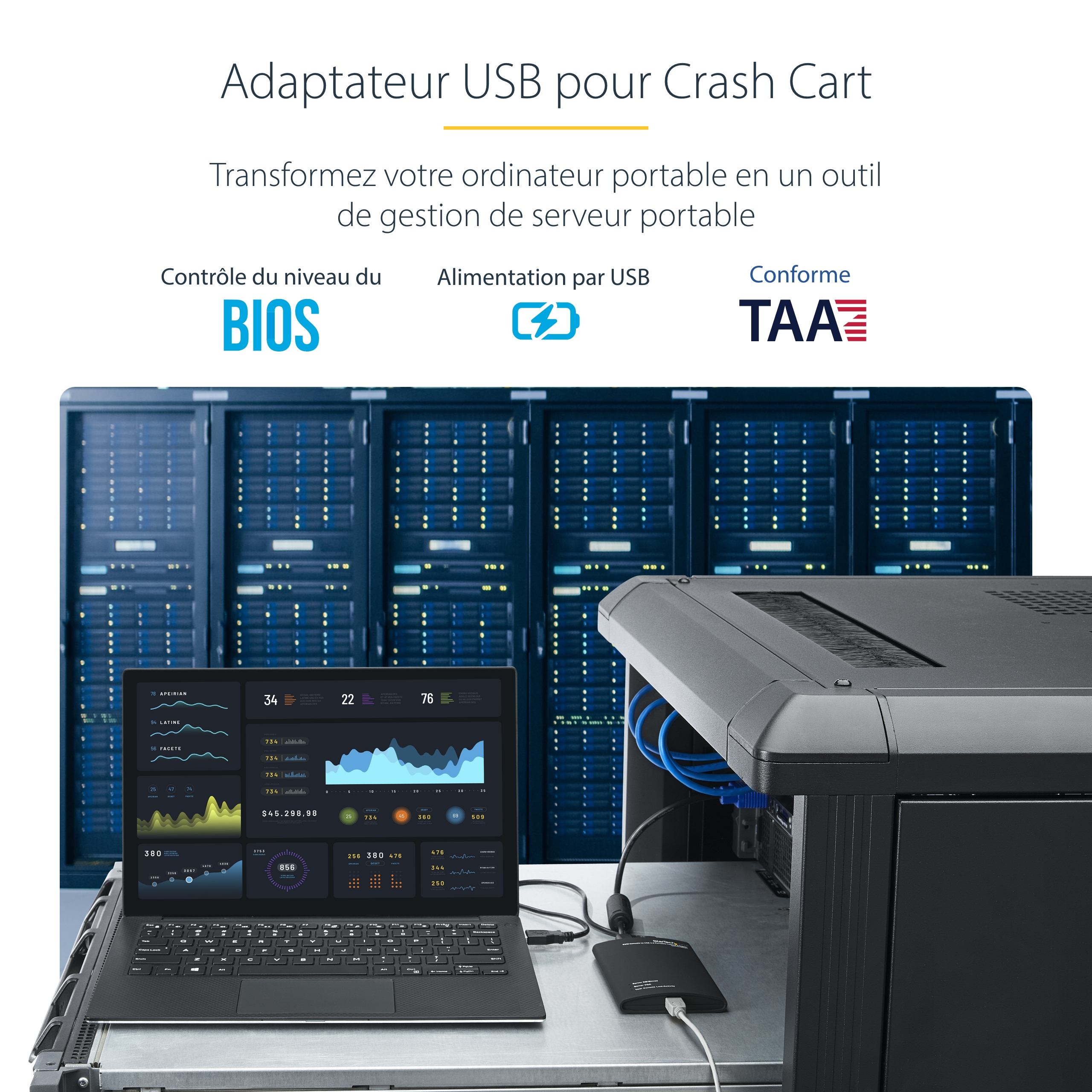 StarTech.com Adaptateur crash cart pour PC portable - Console KVM vers USB 2.0 - USB A (M) - PS/2 (M) - VGA (M) - KVM portable - Commutateur KVM - 1 x KVM port(s) - 1 utilisateur local - de bureau