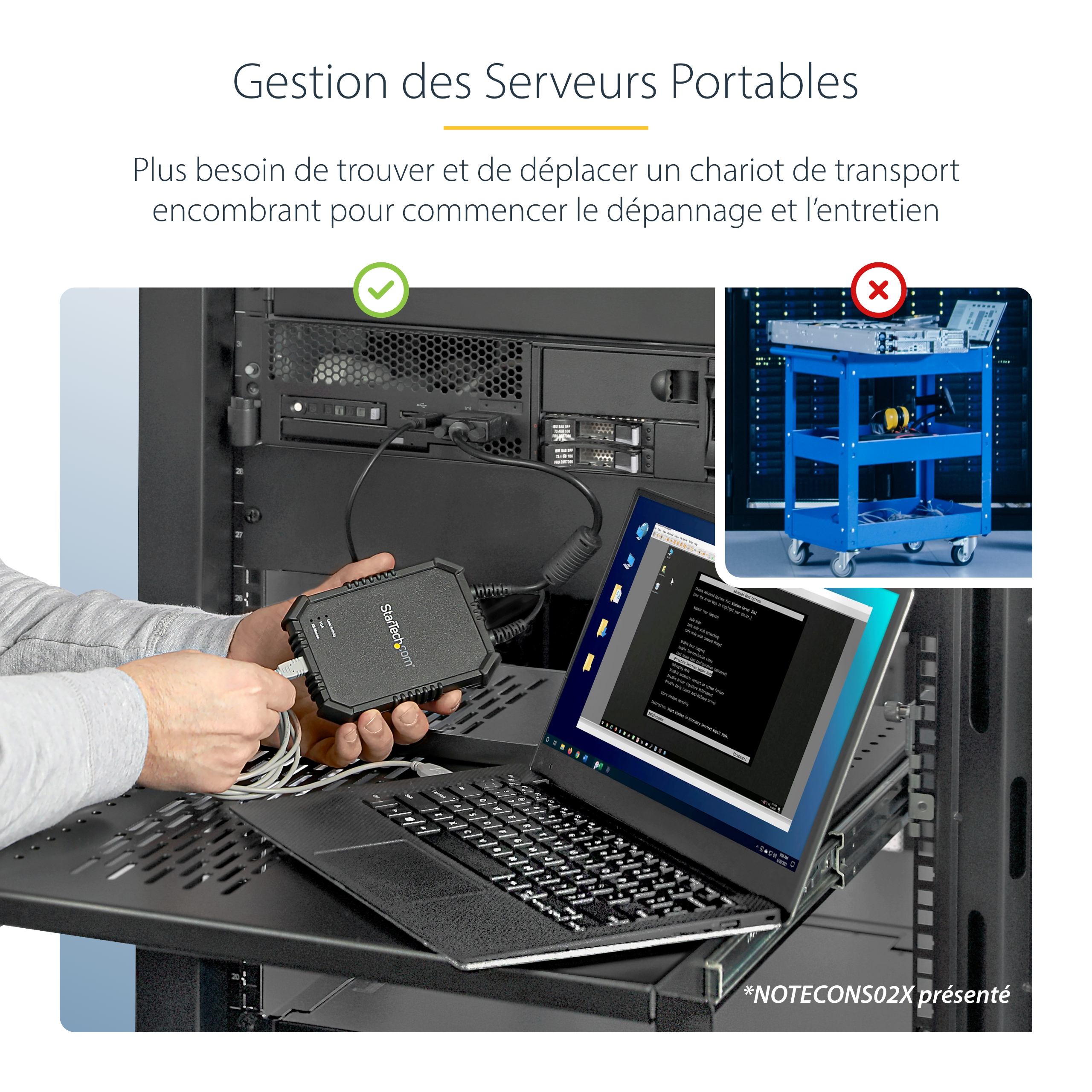 StarTech.com Adaptateur crash cart pour PC portable - Console KVM vers USB 2.0 - USB A (M) - PS/2 (M) - VGA (M) - KVM portable - Commutateur KVM - 1 x KVM port(s) - 1 utilisateur local - de bureau