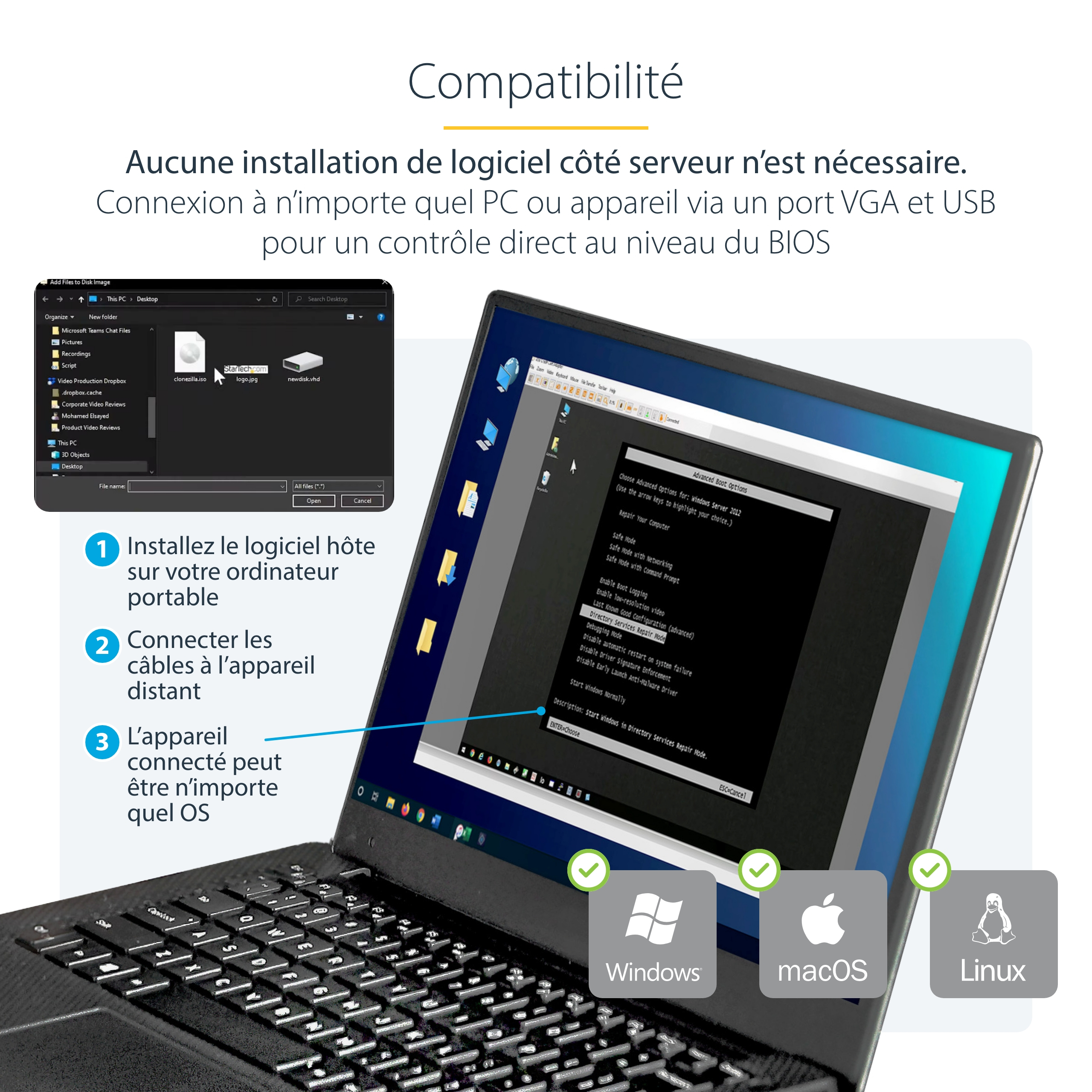 StarTech.com Adaptateur crash cart pour PC portable - Console KVM vers USB 2.0 - USB A (M) - PS/2 (M) - VGA (M) - KVM portable - Commutateur KVM - 1 x KVM port(s) - 1 utilisateur local - de bureau