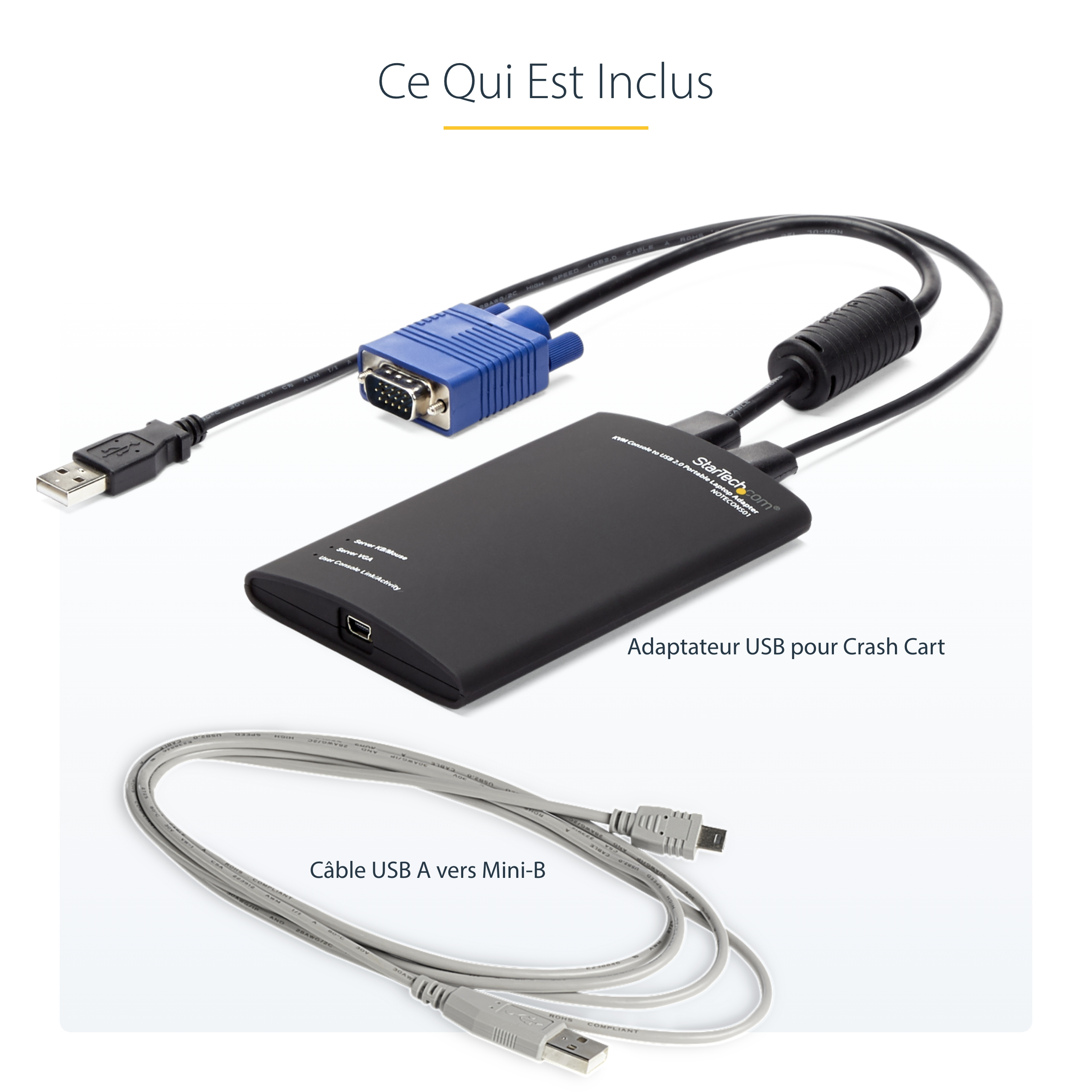 StarTech.com Adaptateur crash cart pour PC portable - Console KVM vers USB 2.0 - USB A (M) - PS/2 (M) - VGA (M) - KVM portable - Commutateur KVM - 1 x KVM port(s) - 1 utilisateur local - de bureau