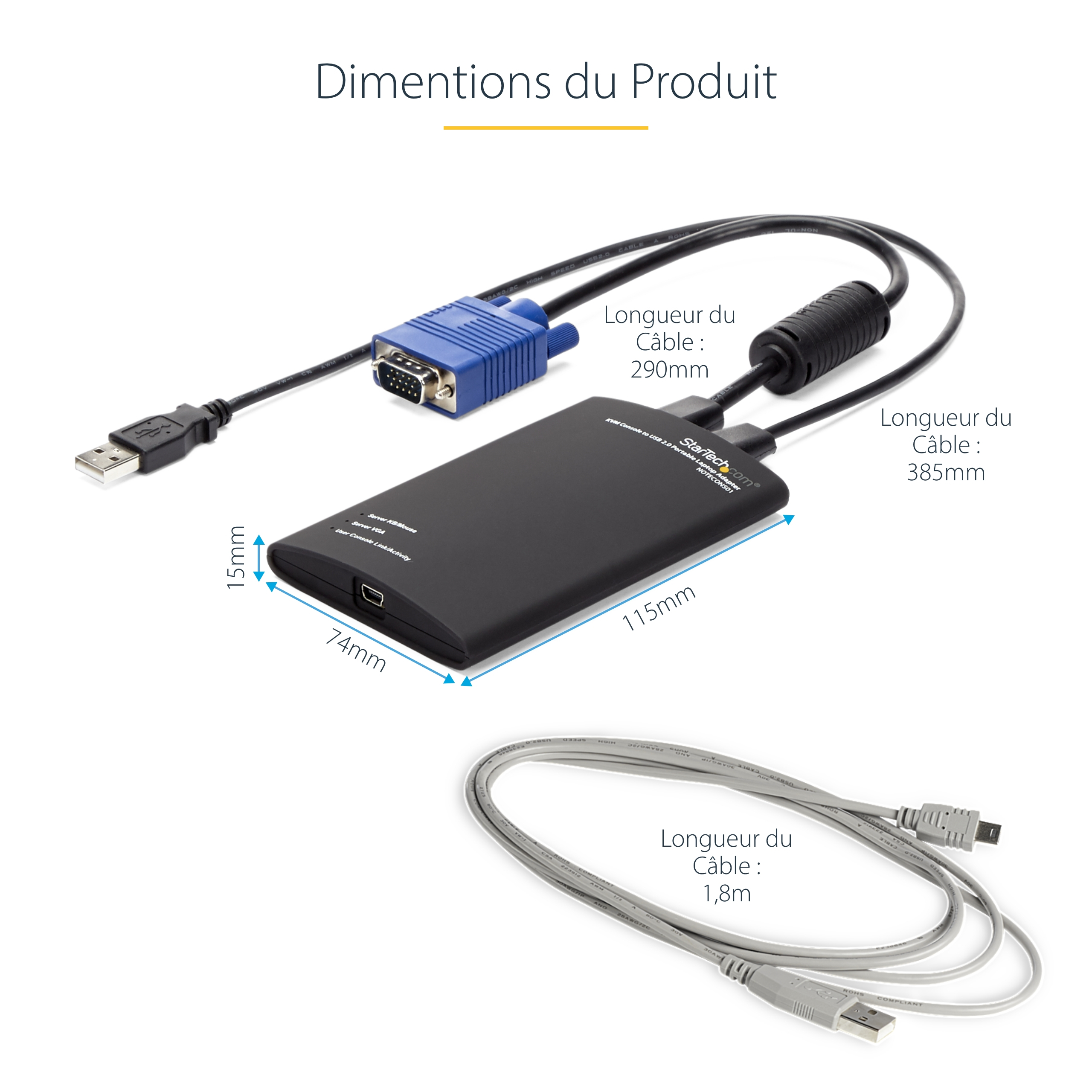 StarTech.com Adaptateur crash cart pour PC portable - Console KVM vers USB 2.0 - USB A (M) - PS/2 (M) - VGA (M) - KVM portable - Commutateur KVM - 1 x KVM port(s) - 1 utilisateur local - de bureau