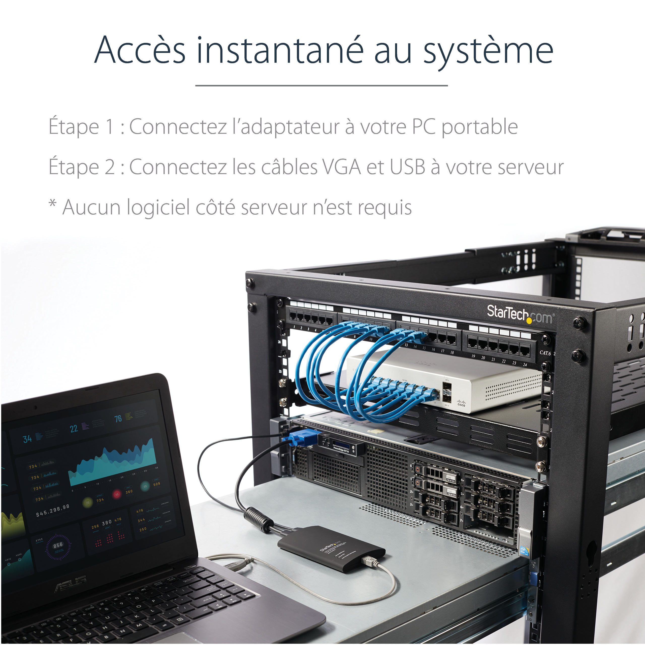 StarTech.com Adaptateur crash cart pour PC portable - Console KVM vers USB 2.0 avec transfert de fichier, acquisition vidéo - KVM Portable - Commutateur KVM - 1 x KVM port(s) - 1 utilisateur local - de bureau