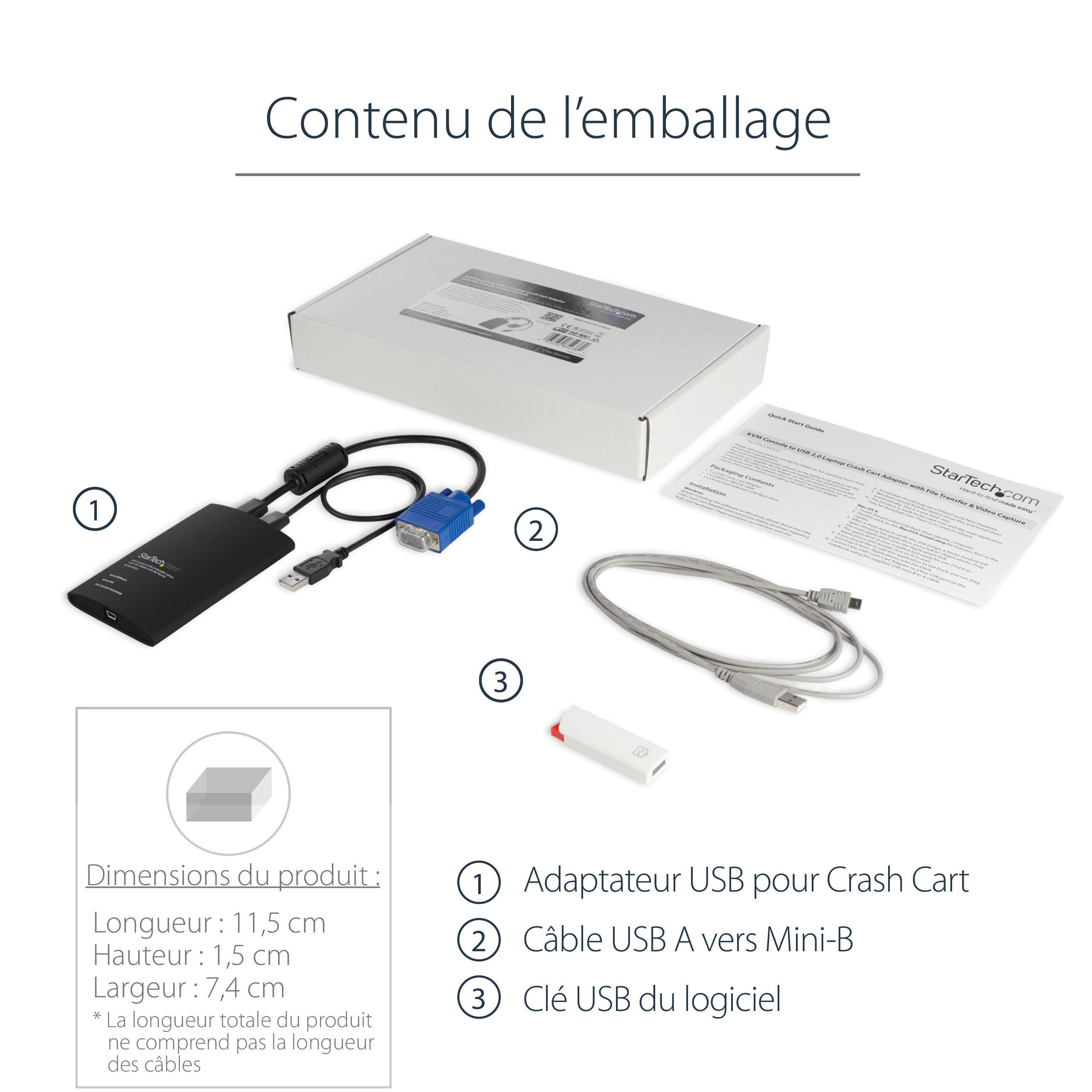 StarTech.com Adaptateur crash cart pour PC portable - Console KVM vers USB 2.0 avec transfert de fichier, acquisition vidéo - KVM Portable - Commutateur KVM - 1 x KVM port(s) - 1 utilisateur local - de bureau