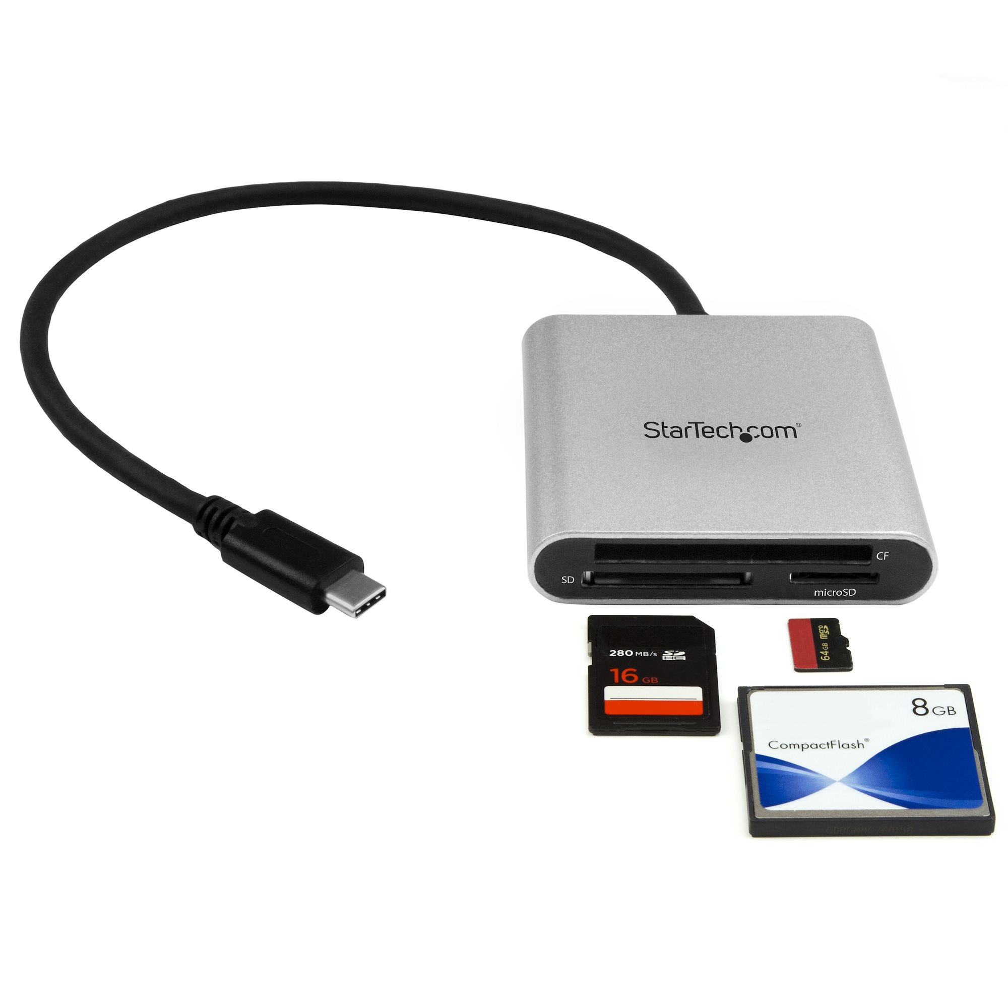 StarTech.com Lecteur et enregistreur multicartes USB 3.0 avec USB-C pour cartes mémoire SD, microSD et CompactFlash - Câble USB-C intégré - Lecteur de carte (CF I, CF II, MMC, SD, microSD, SDHC, microSDHC, SDXC, microSDXC) - USB 3.0