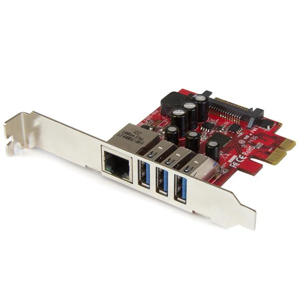 StarTech.com Carte PCI Express à 3 ports USB 3.0 et 1 port Gigabit Ethernet avec UASP - Adaptateur PCIe 3x USB 1x GbE - Adaptateur USB / réseau - PCIe 2.0 profil bas - USB 3.0 x 3 + 1000Base-T x 1