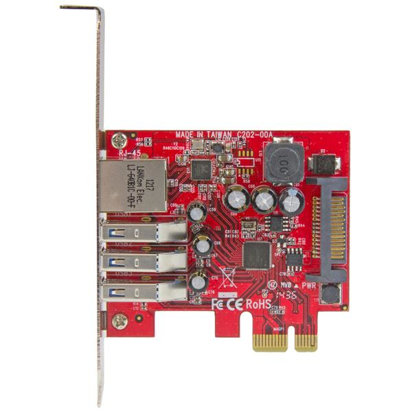 StarTech.com Carte PCI Express à 3 ports USB 3.0 et 1 port Gigabit Ethernet avec UASP - Adaptateur PCIe 3x USB 1x GbE - Adaptateur USB / réseau - PCIe 2.0 profil bas - USB 3.0 x 3 + 1000Base-T x 1