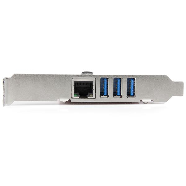 StarTech.com Carte PCI Express à 3 ports USB 3.0 et 1 port Gigabit Ethernet avec UASP - Adaptateur PCIe 3x USB 1x GbE - Adaptateur USB / réseau - PCIe 2.0 profil bas - USB 3.0 x 3 + 1000Base-T x 1