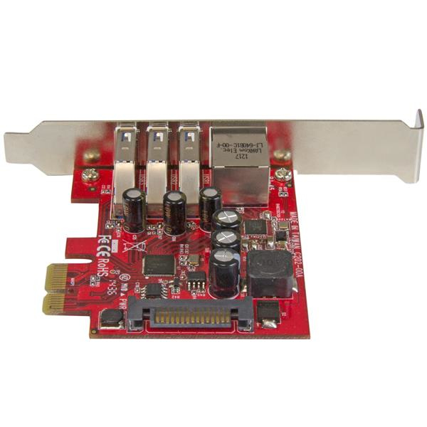 StarTech.com Carte PCI Express à 3 ports USB 3.0 et 1 port Gigabit Ethernet avec UASP - Adaptateur PCIe 3x USB 1x GbE - Adaptateur USB / réseau - PCIe 2.0 profil bas - USB 3.0 x 3 + 1000Base-T x 1