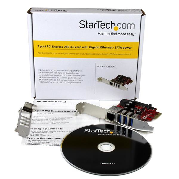 StarTech.com Carte PCI Express à 3 ports USB 3.0 et 1 port Gigabit Ethernet avec UASP - Adaptateur PCIe 3x USB 1x GbE - Adaptateur USB / réseau - PCIe 2.0 profil bas - USB 3.0 x 3 + 1000Base-T x 1