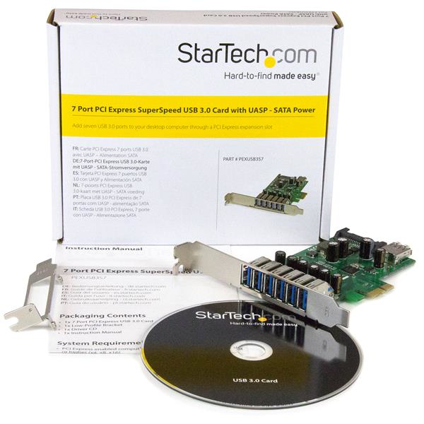 StarTech.com Carte contrôleur PCI Express à 7 ports USB 3.0 - 6 externes 1 interne - Adaptateur PCIe USB avec UASP et alimentation SATA - Adaptateur USB - PCIe 2.0 - USB, USB 2.0, USB 3.0 - pour P/N: ST1030USBM, ST7300USBME