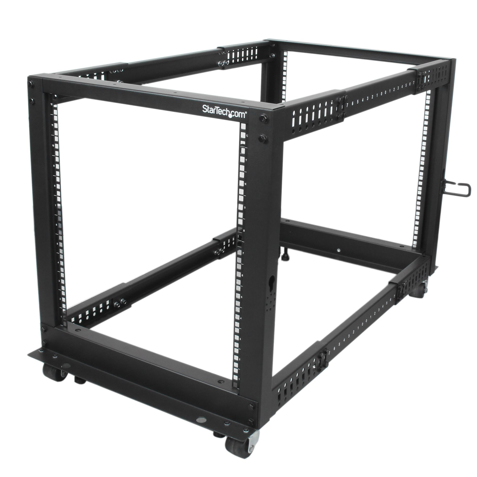 StarTech.com Rack de serveur réglable à cadre ouvert 12U 4 montants - Bâti rack avec roulettes et gestion de câbles (4POSTRACK12U) - Rack cadre ouvert - noir - 12U - pour P/N: CABSCREWM5B, CABSCREWSM5, CABSCREWSM5B, CABSCREWSM62, CABSCREWSM6B, CABSCRWS122