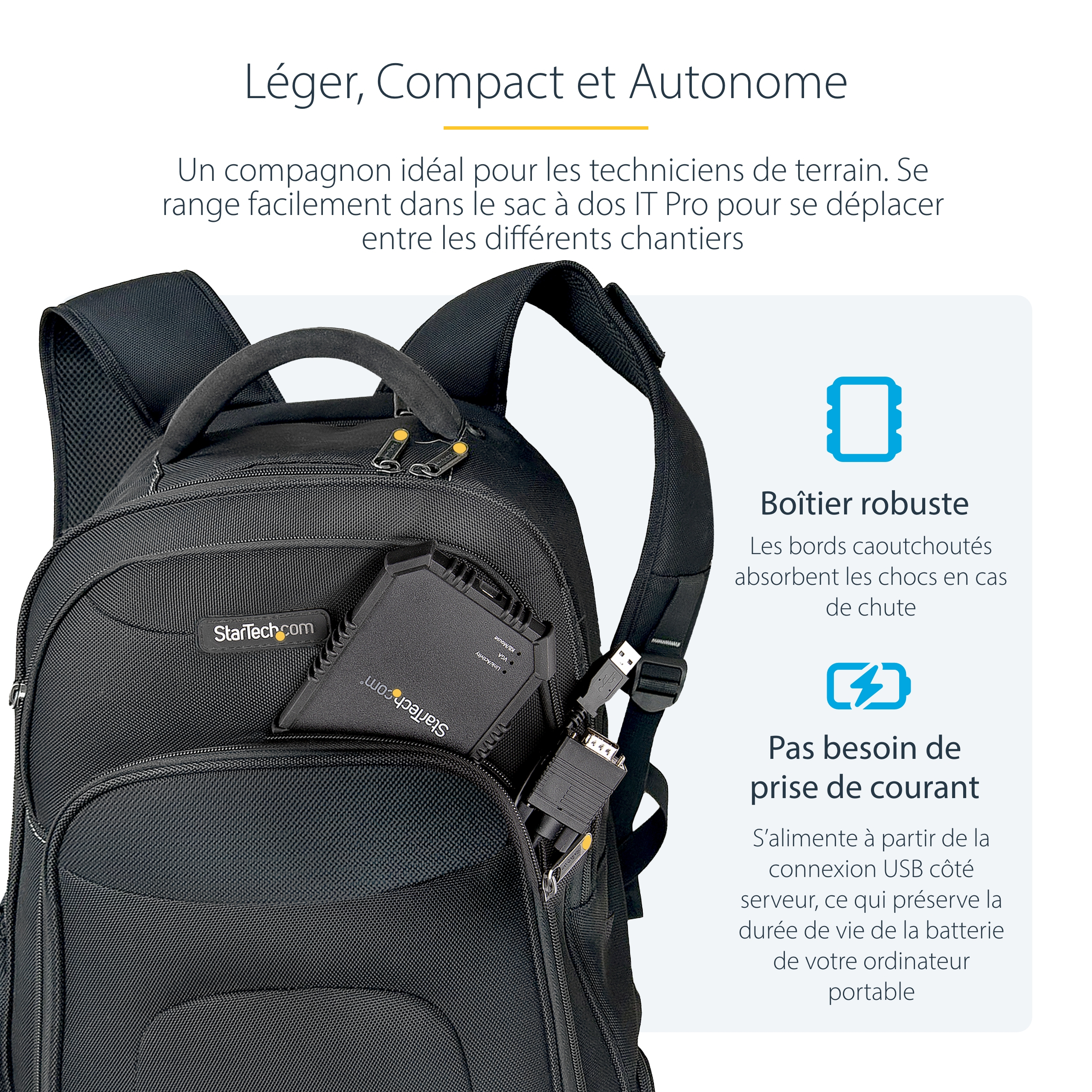 StarTech.com Adaptateur crash cart pour PC portable avec boîtier durable - Console KVM USB avec transfert de fichier et acquisition vidéo - Commutateur KVM - 1 x KVM port(s) - 1 utilisateur local - de bureau