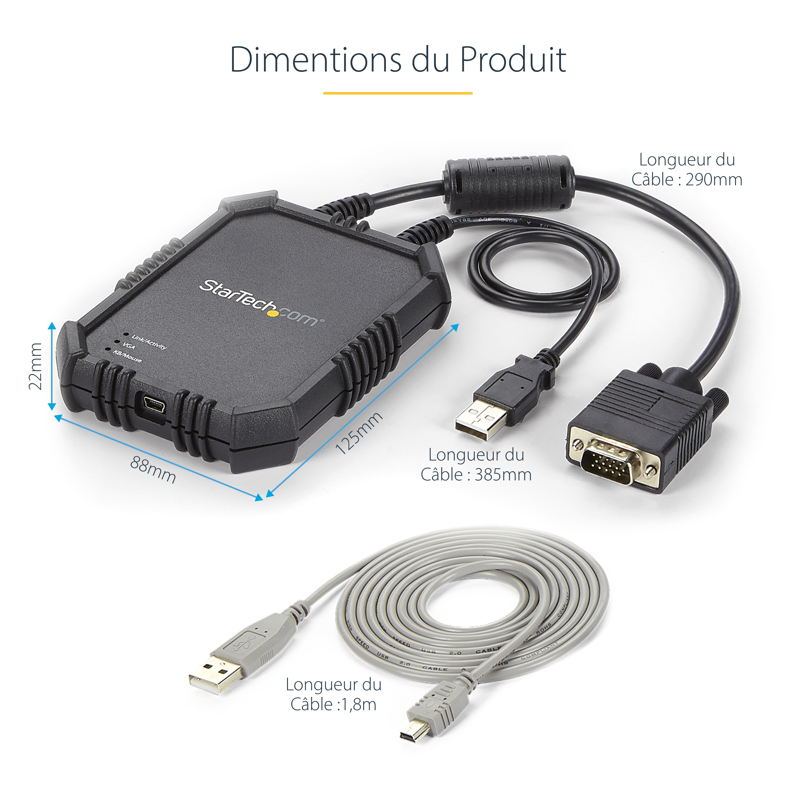 StarTech.com Adaptateur crash cart pour PC portable avec boîtier durable - Console KVM USB avec transfert de fichier et acquisition vidéo - Commutateur KVM - 1 x KVM port(s) - 1 utilisateur local - de bureau