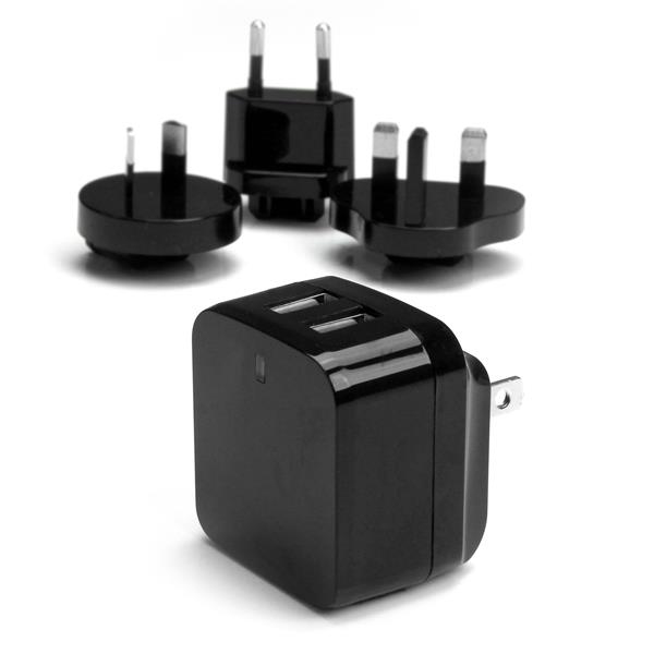 StarTech.com Chargeur mural USB à 2 ports - Haute puissance 17W / 3,4A - Chargeur de voyage international - Adaptateur secteur USB - Blanc - Adaptateur secteur - 17 Watt - 3.4 A - 2 connecteurs de sortie (USB) - noir - pour P/N: USBLT1MWS, USBLT2MBR, USBL