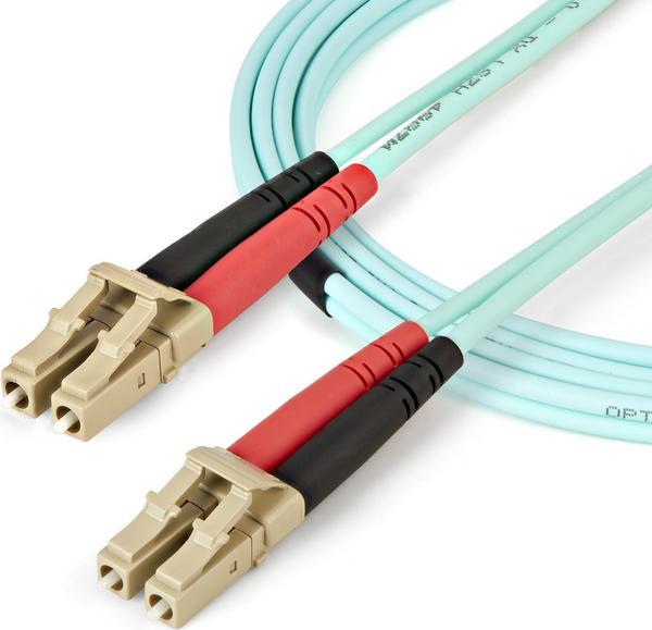 StarTech.com Aqua OM4 Duplex Multimode Fiber - 2m / 6 ft - 100 Gb - 50/125 - OM4 Fiber - LC to LC Fiber Patch Cable (450FBLCLC2) - Câble réseau - LC multi-mode (M) pour LC multi-mode (M) - 2 m - fibre optique - duplex - 50 / 125 microns - OM4 - turquoise