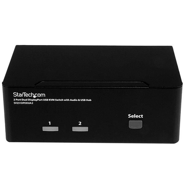StarTech.com Switch KVM DisplayPort double affichage à 2 ports - 4K 60 Hz (SV231DPDDUA2) - Commutateur écran-clavier-souris/audio/USB - 2 x KVM / audio / USB - 1 utilisateur local - de bureau - CA 120/230 V / CC 12 V - pour P/N: SVA12M2NEUA, SVA12M5NA