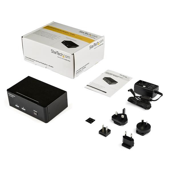 StarTech.com Switch KVM DisplayPort double affichage à 2 ports - 4K 60 Hz (SV231DPDDUA2) - Commutateur écran-clavier-souris/audio/USB - 2 x KVM / audio / USB - 1 utilisateur local - de bureau - CA 120/230 V / CC 12 V - pour P/N: SVA12M2NEUA, SVA12M5NA