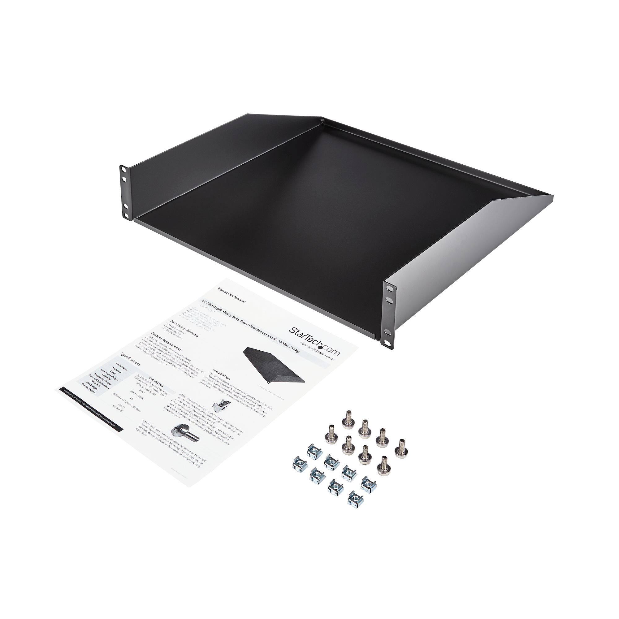 StarTech.com Etagere cantilever montee en rack 2U - Etagere fixe robuste pour rack de serveur - 56 kg - Étagère pour rack - noir - 2U - 19" - pour P/N: RK12OD2, RK2537BKM, RK3236BKF, RK4236BKB, RK4242BK24, RK4242BK30, RKQMCAB12V2