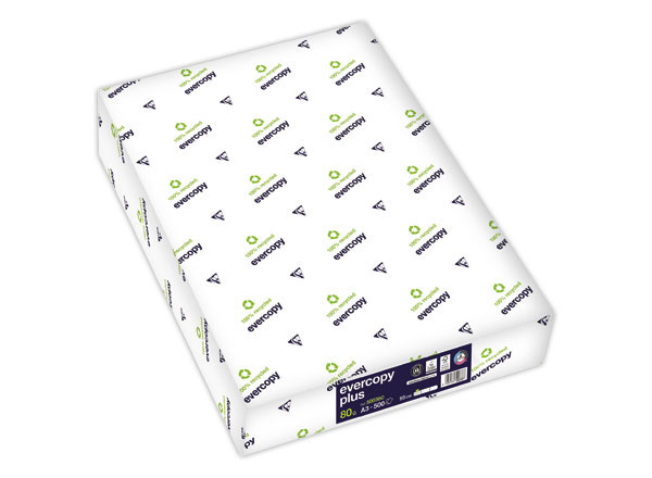 1 Carton de 5 Ramette de 500 feuilles de papier blanc recyclé 100% EVERCOPY+ A3 80g