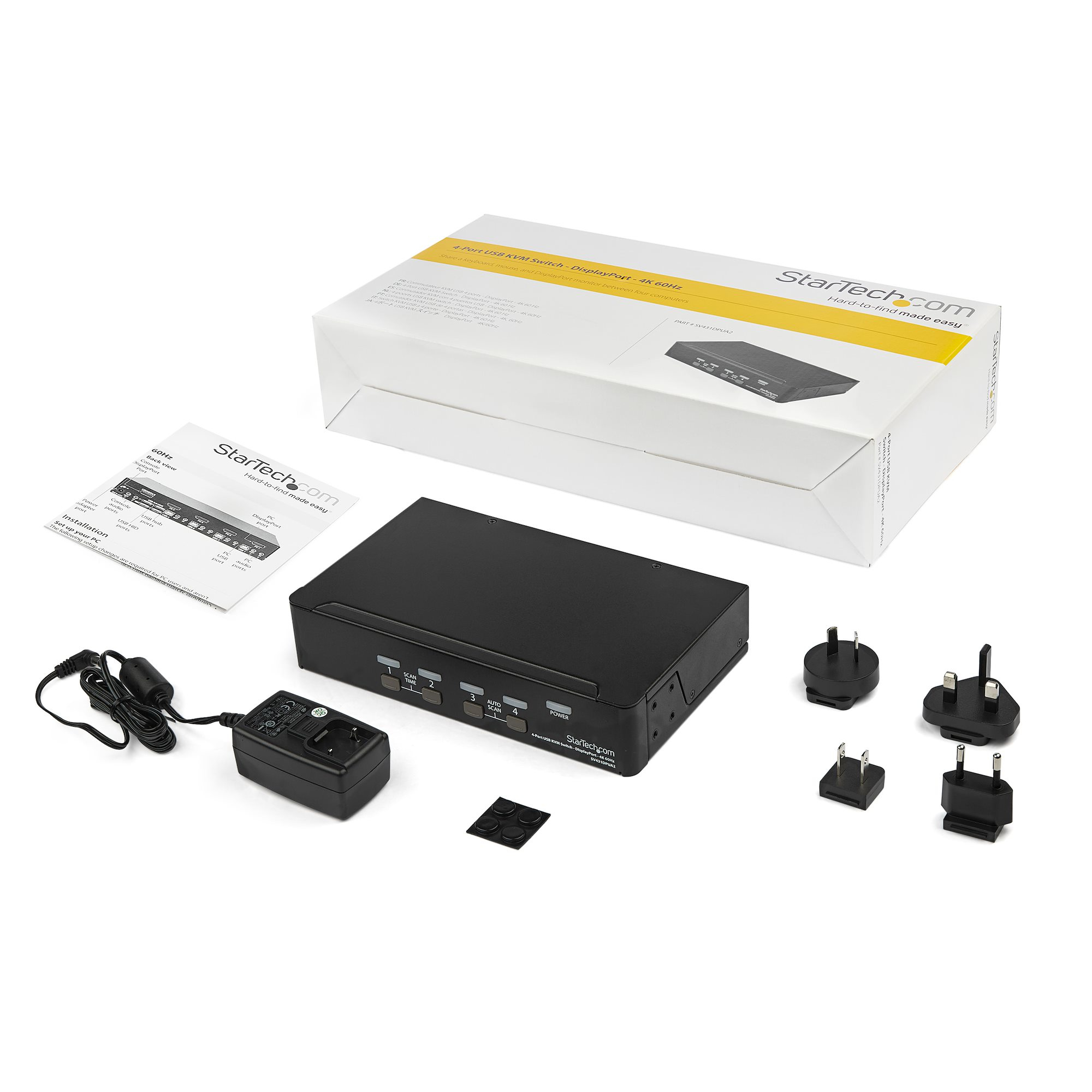 StarTech.com Switch KVM DisplayPort 4K 60 Hz à 4 ports avec hub USB 2.0 intégré - Commutateur KVM DP de 4 ports (SV431DPUA2) - Commutateur écran-clavier-souris/audio - 4 x KVM / audio - 1 utilisateur local - de bureau - CA 100 - 240 V