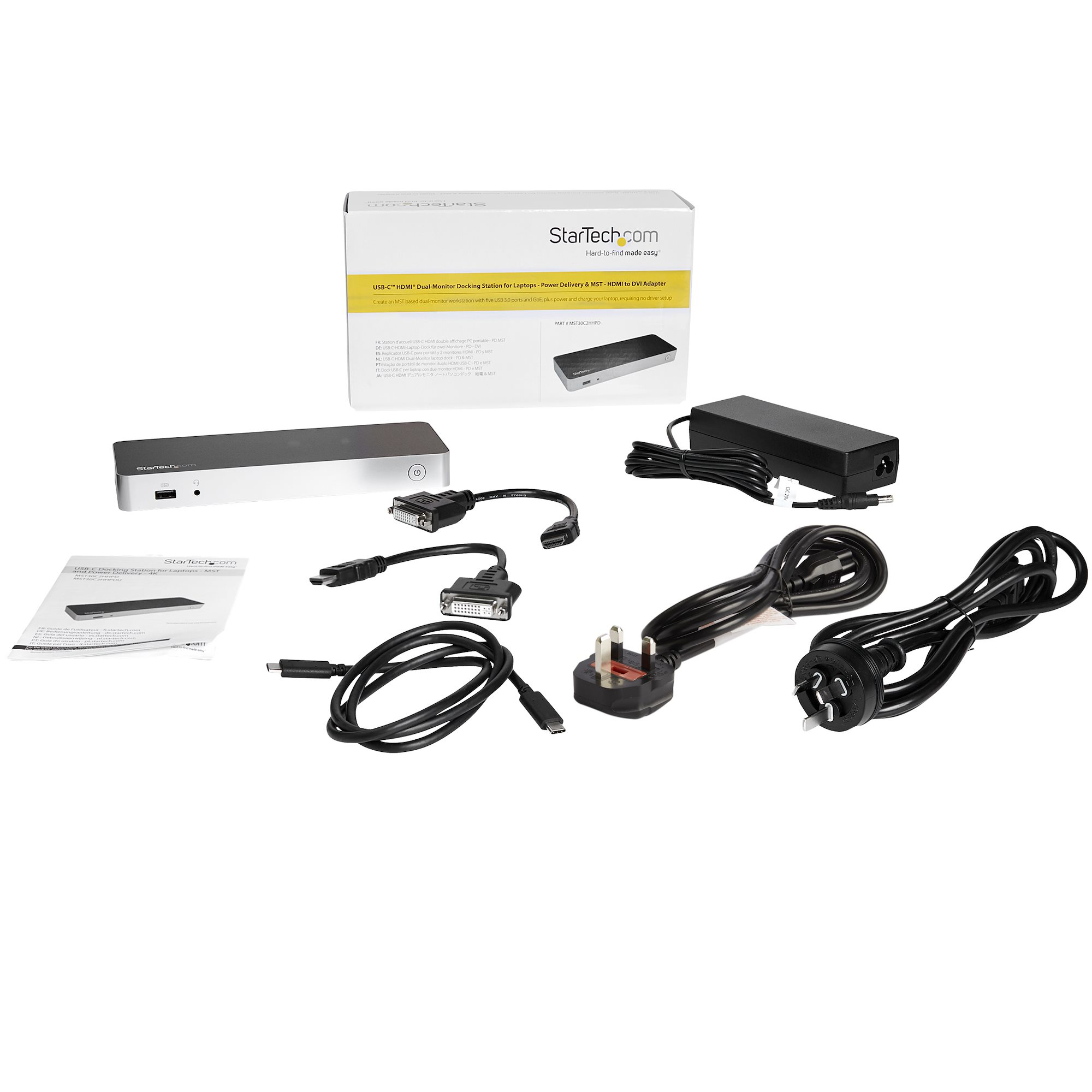 StarTech.com Station d'accueil USB-C à deux écrans - MST/4K - PD 60W - Station d'accueil - USB-C / Thunderbolt 3 - 2 x HDMI - 1GbE - 60 Watt