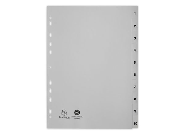 1 Jeu d'intercalaires imprimés numériques PP gris recyclé -10 positions