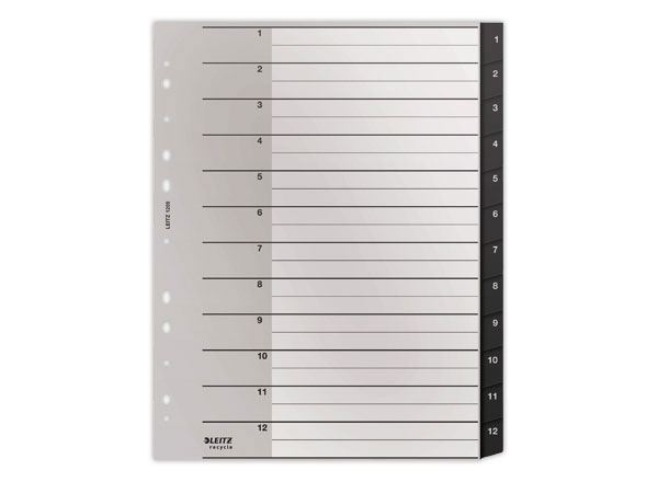 1 Jeu d'intercalaires numériques extra larges LEITZ Recycle - PP- A4-12T