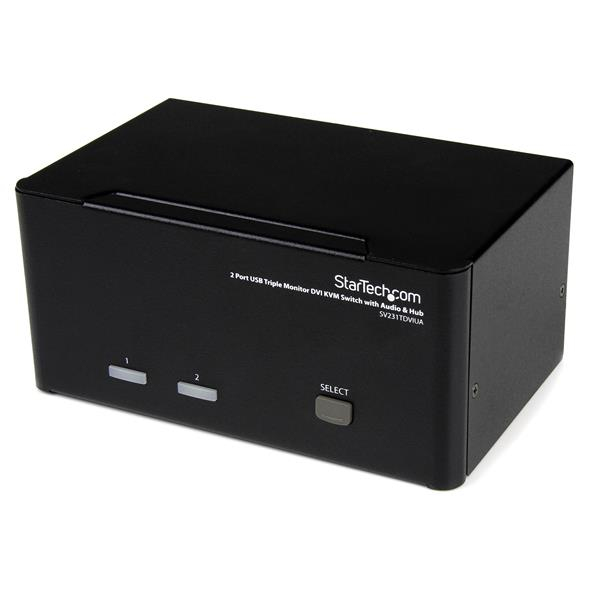 StarTech.com Switch commutateur KVM triple affichage DVI à 2 ports avec audio et hub USB 2.0 - Commutateur écran-clavier-souris/audio/USB - 2 x KVM / audio / USB - 1 utilisateur local - de bureau - pour P/N: SVA12M2NEUA, SVA12M5NA